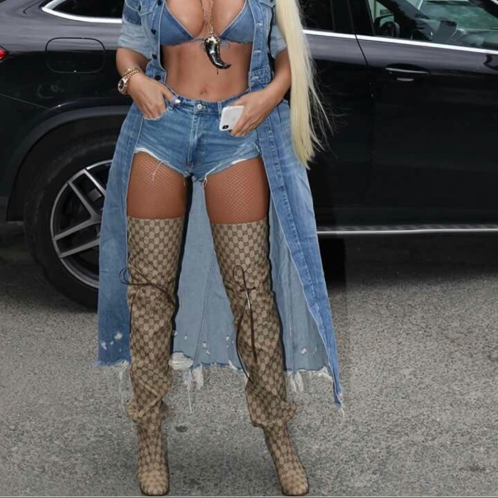 Brand New Gucci Canvas Over the Knee Boots - Picture 1 of 8
